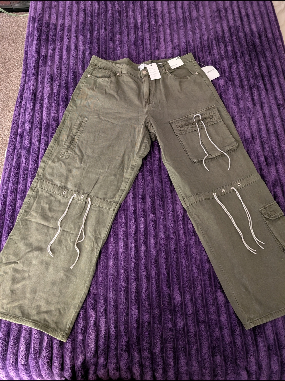 Olive Cargo Utility Jeans with Drawstring Details - Women